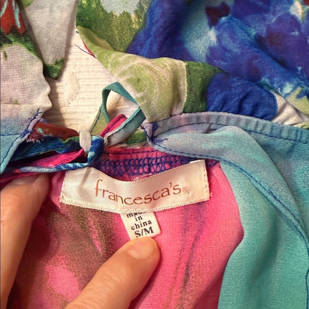 Francesca's Floral Halter Dress/Coverup Sheer. Small/Medium Adjustable - Picture 7 of 9